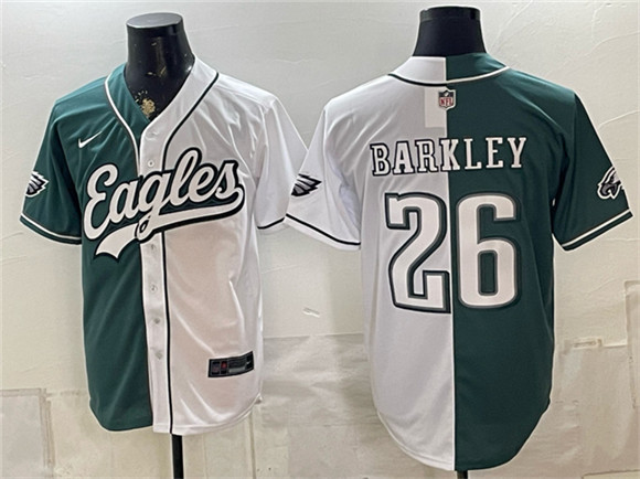 Philadelphia Eagles #26 Saquon Barkley Green White Split Stitched Jersey