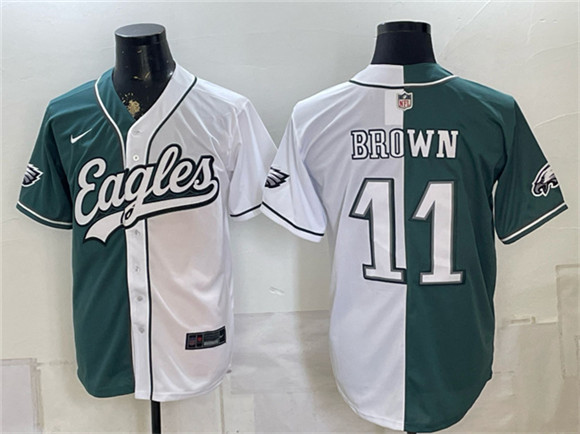 Philadelphia Eagles #11 A.J. Brown Green White Split Stitched Jersey
