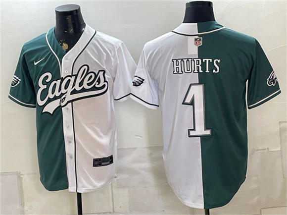 Philadelphia Eagles #1 Jalen Hurts Green White Split Stitched Jersey