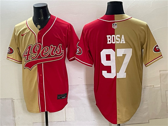 San Francisco 49ers #97 Nick Bosa Gold Red Split Stitched Jersey