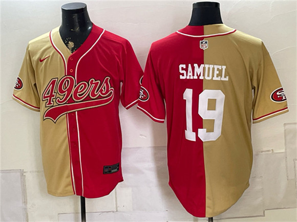 San Francisco 49ers #19 Deebo Samuel Gold Red Split Stitched Jersey