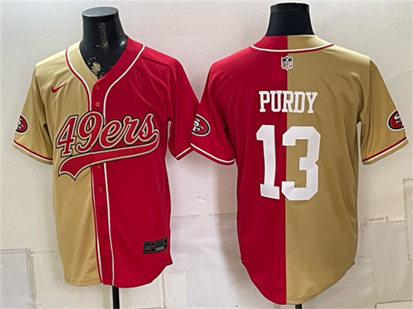 San Francisco 49ers #13 Brock Purdy Gold Red Split Stitched Jersey