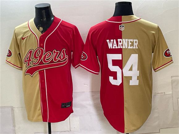 San Francisco 49ers #54 Fred Warner Gold Red Split Stitched Jersey