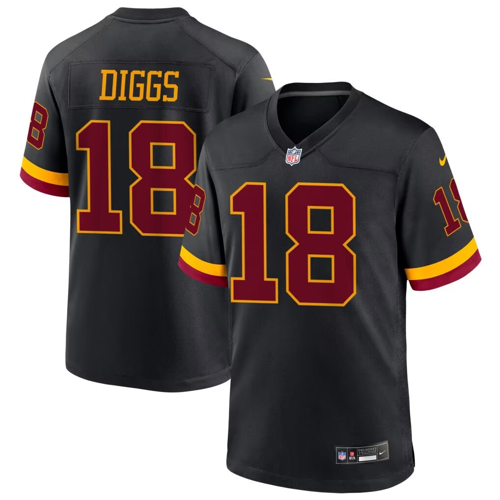 Washington Commanders #18 Stephon Diggs Black 2026 Hail Raiser Alternate Vapor Limited Stitched Football Jersey Washington Commanders #18 Stephon Diggs Black 2026 Hail Raiser Alternate Vapor Limited Stitched Football Jersey