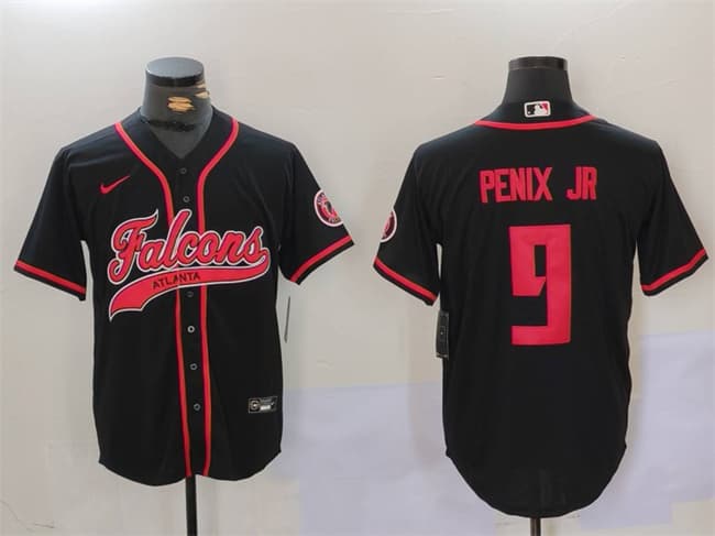 Atlanta Falcons #9 Michael Penix Jr. Black With Patch Cool Base Stitched Baseball Jersey