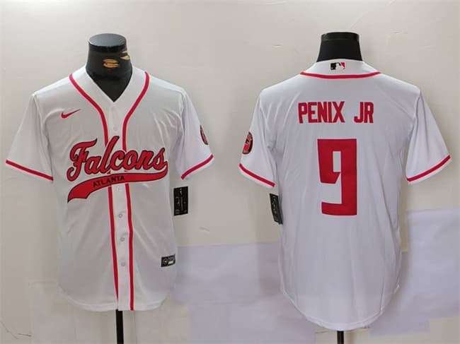 Atlanta Falcons #9 Michael Penix Jr. White With Patch Cool Base Stitched Baseball Jersey Atlanta Falcons #9 Michael Penix Jr. White With Patch Cool Base Stitched Baseball Jersey