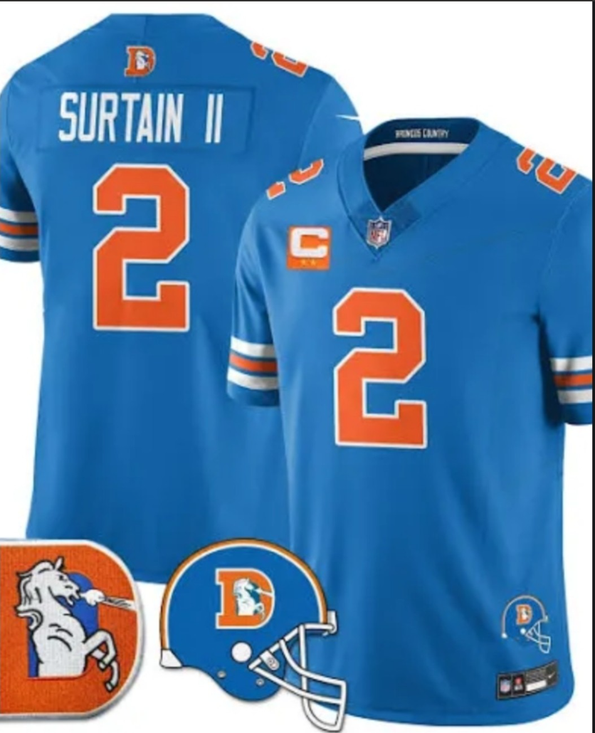 Denver Broncos #2 Patrick Surtain II Blue F.U.S.E. With 2-Star C Patch Throwback Vapor Limited Football Stitched Jersey