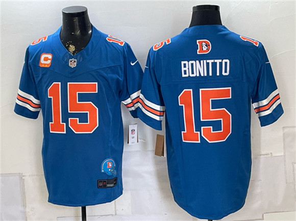 Denver Broncos #15 Nik Bonitto Blue F.U.S.E. With 2-Star C Patch Throwback Vapor Limited Football Stitched Jersey