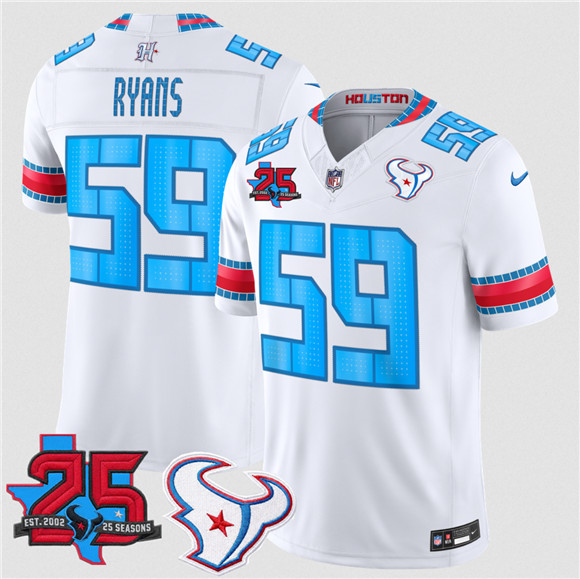 Houston Texans #59 DeMeco Ryans White 2026 F.U.S.E. Rivalries Collection With 25th Anniversary Patch Limited Football Stitched Jersey Houston Texans #59 DeMeco Ryans White 2026 F.U.S.E. Rivalries Collection With 25th Anniversary Patch Limited Football Stitched Jersey