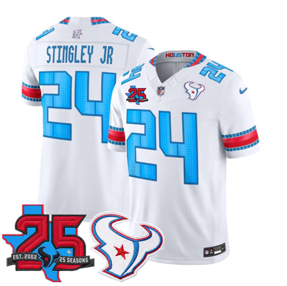 Houston Texans #24 Derek Stingley Jr. White 2026 F.U.S.E. Rivalries Collection With 25th Anniversary Patch Limited Football Stitched Jersey