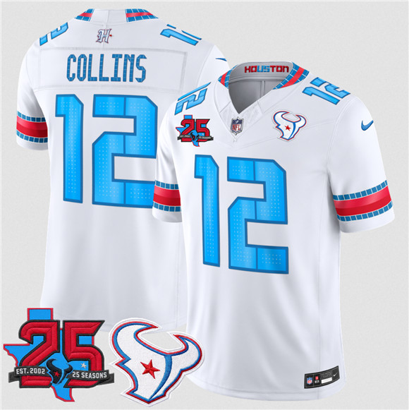 Houston Texans #12 Nico Collins White 2026 F.U.S.E.Rivalries Collection With 25th Anniversary Patch Limited Football Stitched Jersey