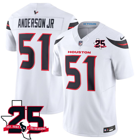 Houston Texans #51 Will Anderson Jr. White 2026 F.U.S.E. With 25th Anniversary Patch Limited Football Stitched Jersey Houston Texans #51 Will Anderson Jr. White 2026 F.U.S.E. With 25th Anniversary Patch Limited Football Stitched Jersey
