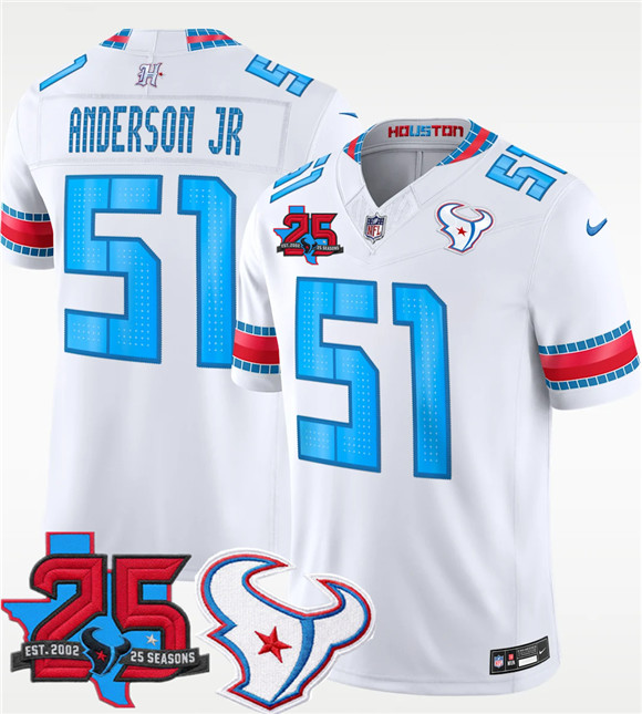 Houston Texans #51 Will Anderson Jr. White 2026 F.U.S.E. Rivalries Collection With 25th Anniversary Patch Limited Football Stitched Jersey Houston Texans #51 Will Anderson Jr. White 2026 F.U.S.E. Rivalries Collection With 25th Anniversary Patch Limited Football Stitched Jersey