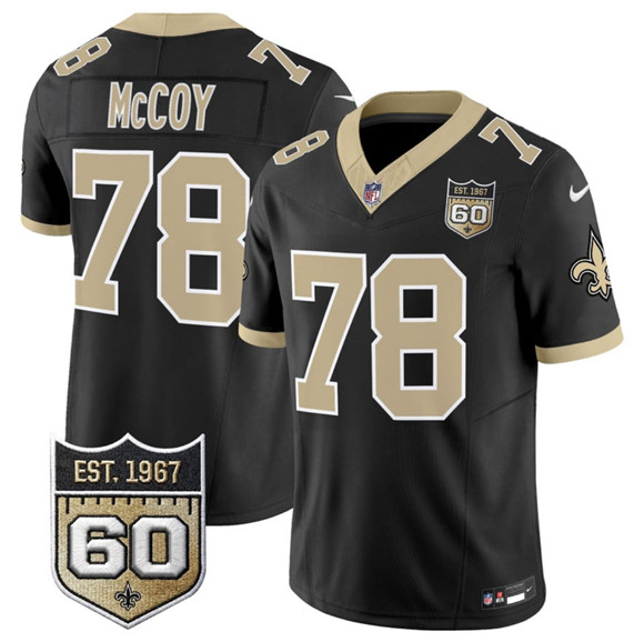 New Orleans Saints #78 Erik McCoy Black 2026 F.U.S.E 60th Anniversary Patch Vapor Limited Football Stitched Jersey New Orleans Saints #78 Erik McCoy Black 2026 F.U.S.E 60th Anniversary Patch Vapor Limited Football Stitched Jersey