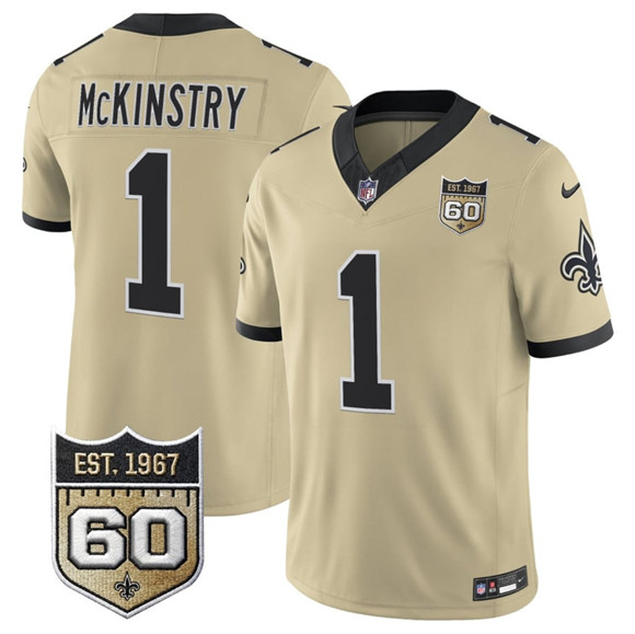 New Orleans Saints #1 Kool-Aid McKinstry Gold 2026 F.U.S.E 60th Anniversary Patch Vapor Limited Football Stitched Jersey