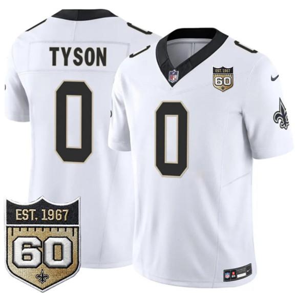 New Orleans Saints #0 Jordyn Tyson White 2026 F.U.S.E 60th Anniversary Patch Vapor Limited Football Stitched Jersey
