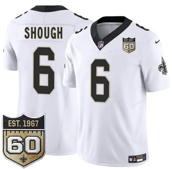 New Orleans Saints #6 Tyler Shough White 2026 F.U.S.E 60th Anniversary Patch Vapor Limited Football Stitched Jersey