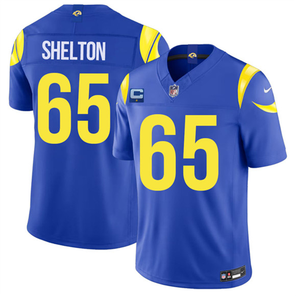 Los Angeles Rams #65 Coleman Shelton Royal 2026 F.U.S.E. 1-Star C Patch Vapor Limited Football Stitched Jersey Los Angeles Rams #65 Coleman Shelton Royal 2026 F.U.S.E. 1-Star C Patch Vapor Limited Football Stitched Jersey