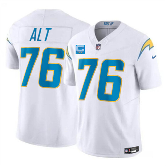 Los Angeles Chargers #76 Joe Alt White 2026 F.U.S.E. 2-Star C Patch Vapor Limited Football Stitched Jersey