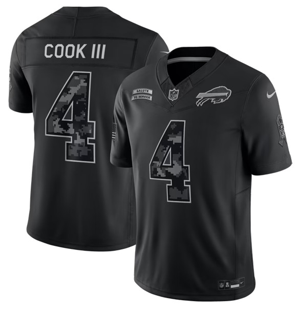 Buffalo Bills #4 James Cook III Black 2026 F.U.S.E. Salute to Service Limited Stitched Football Jersey Buffalo Bills #4 James Cook III Black 2026 F.U.S.E. Salute to Service Limited Stitched Football Jersey