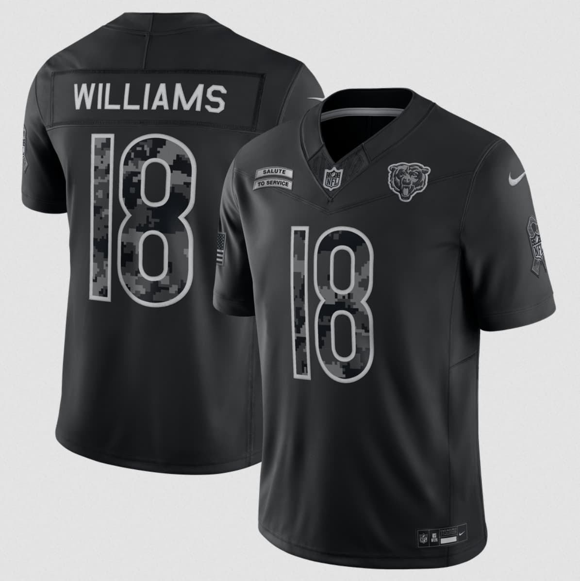 Chicago Bears #18 Caleb Williams Black 2026 F.U.S.E. Salute to Service Limited Football Stitched Jersey Chicago Bears #18 Caleb Williams Black 2026 F.U.S.E. Salute to Service Limited Football Stitched Jersey