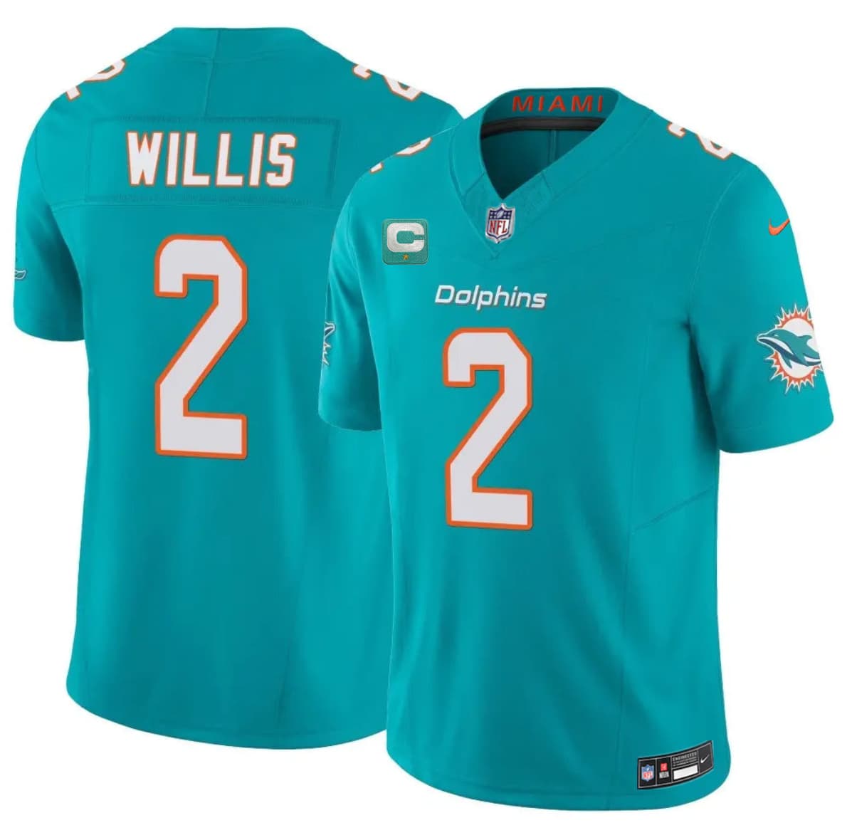 Miami Dolphins #2 Malik Willis Aqua 2026 F.U.S.E. 1-Star C Patch Vapor Limited Football Stitched Jersey Miami Dolphins #2 Malik Willis Aqua 2026 F.U.S.E. 1-Star C Patch Vapor Limited Football Stitched Jersey