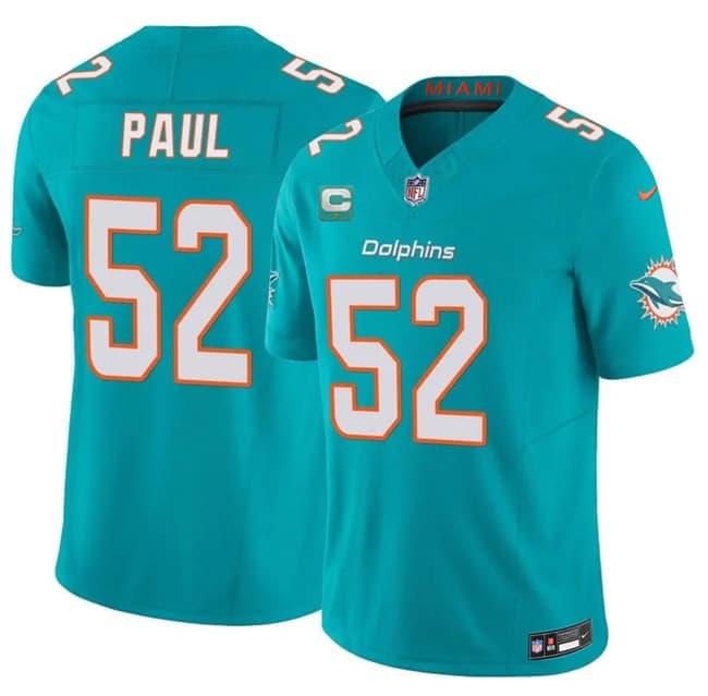 Miami Dolphins #52 Patrick Paul Aqua 2026 F.U.S.E. 1-Star C Patch Vapor Limited Football Stitched Jersey Miami Dolphins #52 Patrick Paul Aqua 2026 F.U.S.E. 1-Star C Patch Vapor Limited Football Stitched Jersey