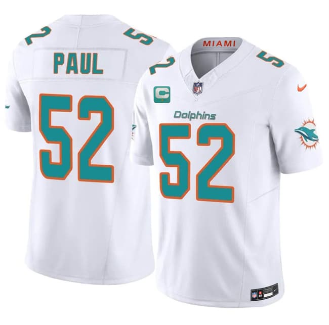 Miami Dolphins #52 Patrick Paul White 2026 F.U.S.E. 1-Star C Patch Vapor Limited Football Stitched Jersey