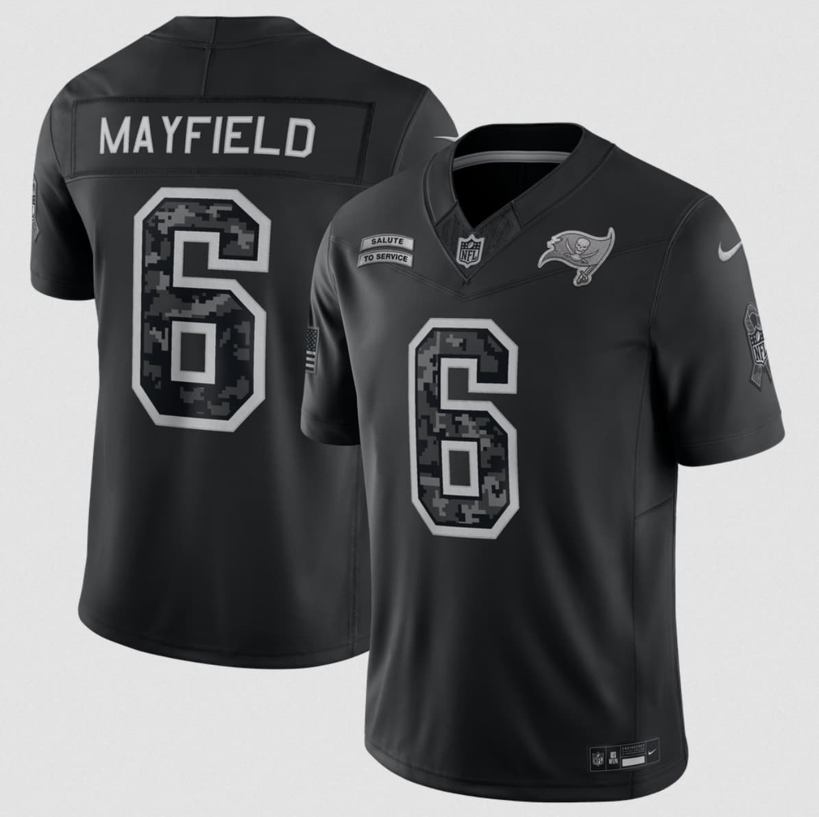 Tampa Bay Buccaneers #6 Baker Mayfield Black 2026 F.U.S.E. Salute to Service Limited Football Stitched Jersey Tampa Bay Buccaneers #6 Baker Mayfield Black 2026 F.U.S.E. Salute to Service Limited Football Stitched Jersey