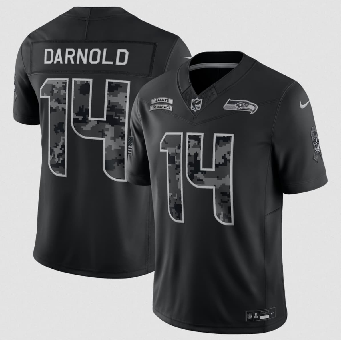 Seattle Seahawks #14 Sam Darnold Black 2026 F.U.S.E. Salute to Service Limited Football Stitched Jersey Seattle Seahawks #14 Sam Darnold Black 2026 F.U.S.E. Salute to Service Limited Football Stitched Jersey
