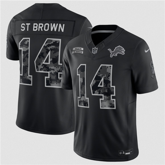Detroit Lions #14 Amon-Ra St. Brown Black F.U.S.E. 2026 Salute to Service Limited Football Stitched Jersey Detroit Lions #14 Amon-Ra St. Brown Black F.U.S.E. 2026 Salute to Service Limited Football Stitched Jersey