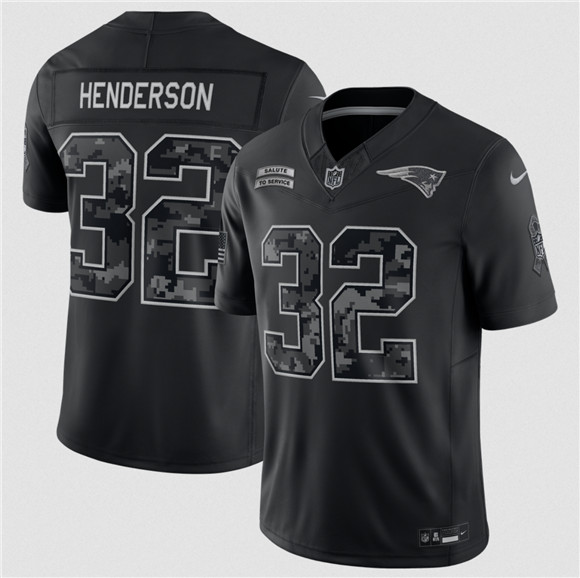 New England Patriots #32 TreVeyon Henderson Black 2026 Salute to Service Limited Football Stitched Jersey