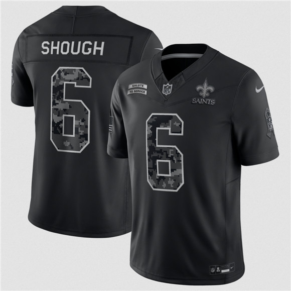 New Orleans Saints #6 Tyler Shough Black F.U.S.E. 2026 Salute to Service Limited Football Stitched Jersey New Orleans Saints #6 Tyler Shough Black F.U.S.E. 2026 Salute to Service Limited Football Stitched Jersey