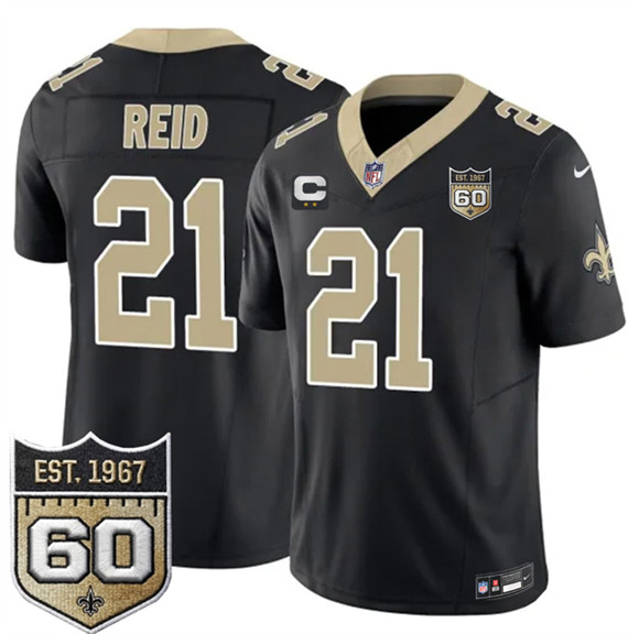 New Orleans Saints #21 Justin Reid Black 2026 F.U.S.E With 2-Star C Patch And 60th Anniversary Patch Vapor Limited Football Stitched Jersey New Orleans Saints #21 Justin Reid Black 2026 F.U.S.E With 2-Star C Patch And 60th Anniversary Patch Vapor Limited Football Stitched Jersey