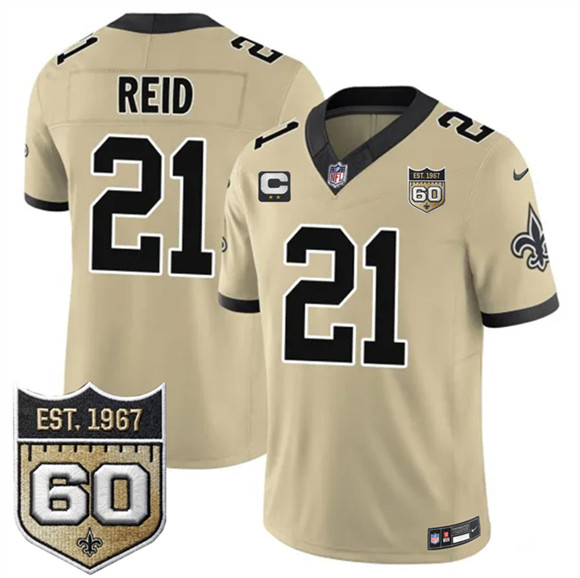 New Orleans Saints #21 Justin Reid Gold 2026 F.U.S.E With 2-Star C Patch And 60th Anniversary Patch Vapor Limited Football Stitched Jersey New Orleans Saints #21 Justin Reid Gold 2026 F.U.S.E With 2-Star C Patch And 60th Anniversary Patch Vapor Limited Football Stitched Jersey