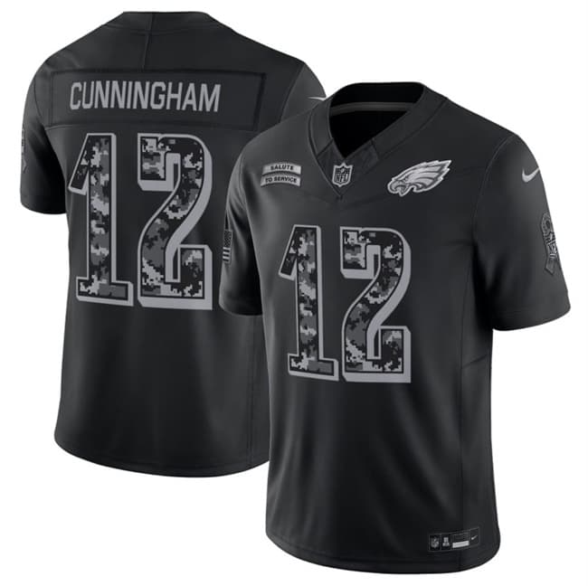 Philadelphia Eagles #12 Randall Cunningham Black F.U.S.E. 2026 Salute to Service Limited Football Stitched Jersey Philadelphia Eagles #12 Randall Cunningham Black F.U.S.E. 2026 Salute to Service Limited Football Stitched Jersey