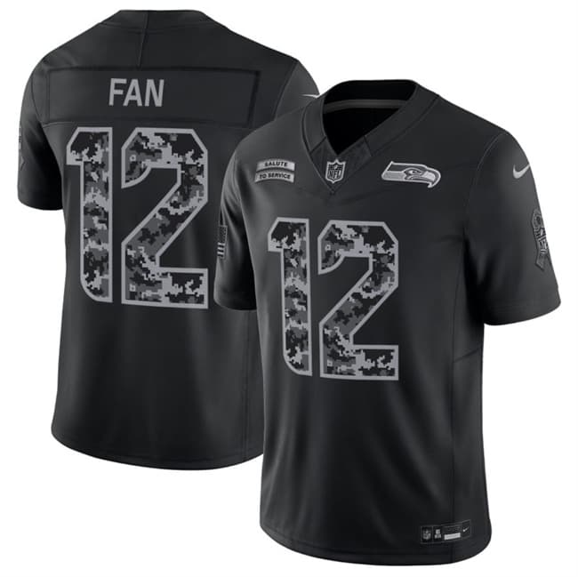 Seattle Seahawks #12 Fan Black 2026 F.U.S.E. Salute to Service Limited Football Stitched Jersey Seattle Seahawks #12 Fan Black 2026 F.U.S.E. Salute to Service Limited Football Stitched Jersey