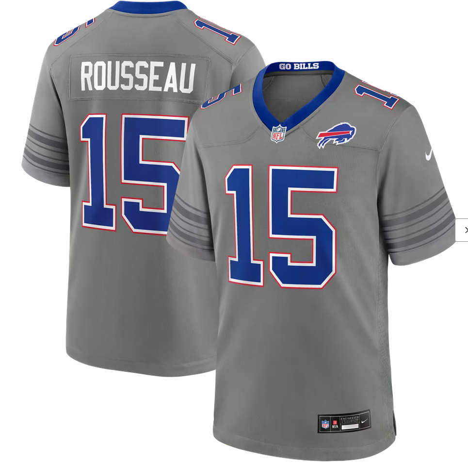 Buffalo Bills #15 Gregory Rousseau Nike Gray Game Jersey Buffalo Bills #15 Gregory Rousseau Nike Gray Game Jersey