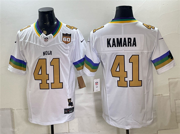 New Orleans Saints #41 Alvin Kamara White F.U.S.E. 60th Anniversary Patch Vapor Limited Football Stitched Jersey
