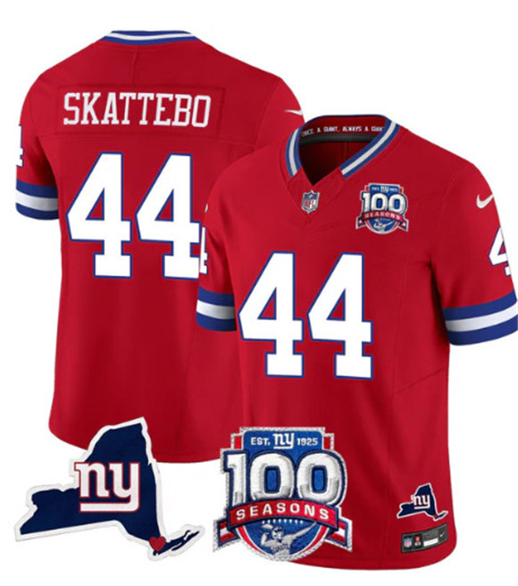 New York Giants #44 Cam Skattebo Red 2025 Draft F.U.S.E. 100th Season & State Patch Vapor Untouchable Limited Football Stitched Jersey New York Giants #44 Cam Skattebo Red 2025 Draft F.U.S.E. 100th Season & State Patch Vapor Untouchable Limited Football Stitched Jersey