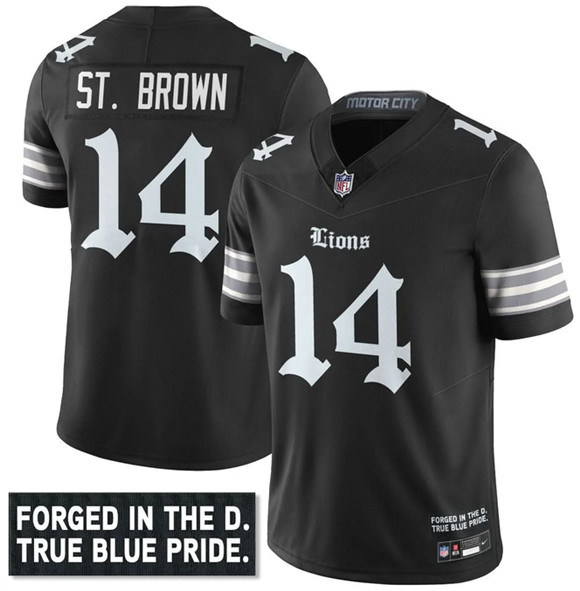 Detroit Lions #14 Amon-Ra St. Brown Black F.U.S.E. 'Gothic Motor City Edition' Vapor Limited Football Stitched Jersey