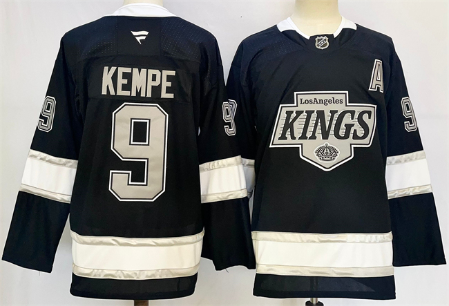Los Angeles Kings #9 Adrian Kempe Black 2024-25 Home With A Patch Stitched Hockey Jersey