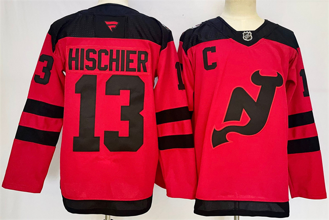 New Jersey Devils #13 Nico Hischier Red 2024-25 With C Patch Stitched Hockey Jersey