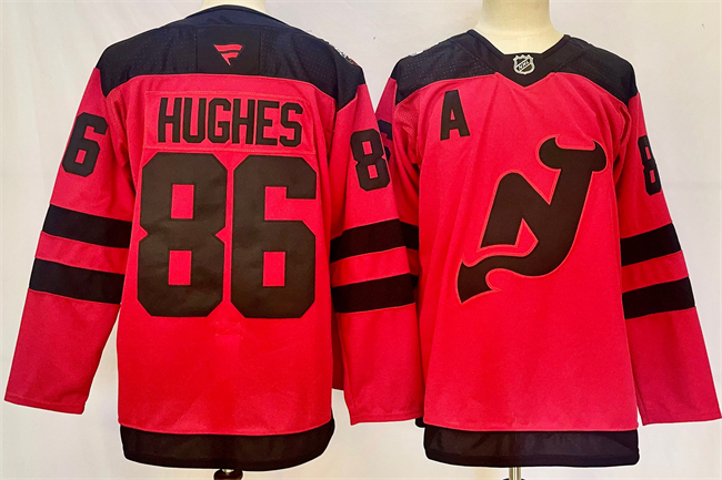 New Jersey Devils #86 Jack Hughes Red 2024-25 With A Patch Stitched Hockey Jersey