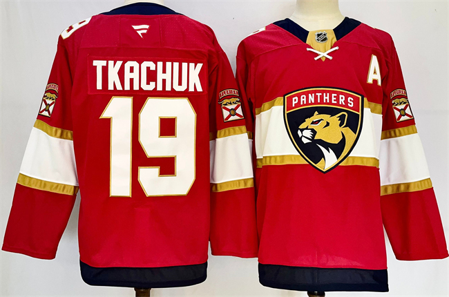 Florida Panthers #19 Matthew Tkachuk Red 2024-25 Home With A Patch Stitched Hockey Jersey