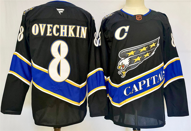 Washington Capitals #8 Alexander Ovechkin Black 2024-25 C Patch Home Stitched Hockey Jersey