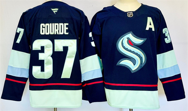 Seattle Kraken #37 Yanni Gourde Navy 2024-25 Home With A Patch Stitched Hockey Jersey