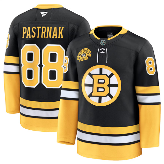 Boston Bruins #88 David Pastrnak Black 100th Anniversary Stitched Hockey Jersey