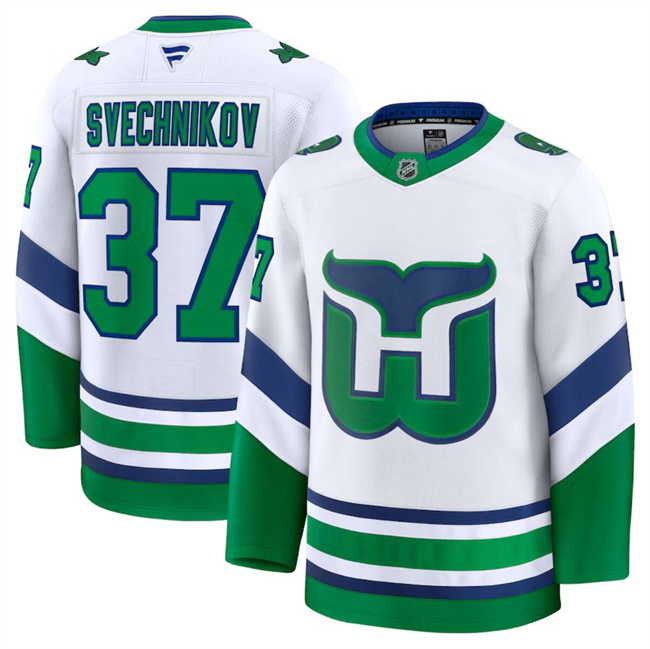 Carolina Hurricanes #37 Andrei Svechnikov White 2024-25 Throwback Stitched Hockey Jersey