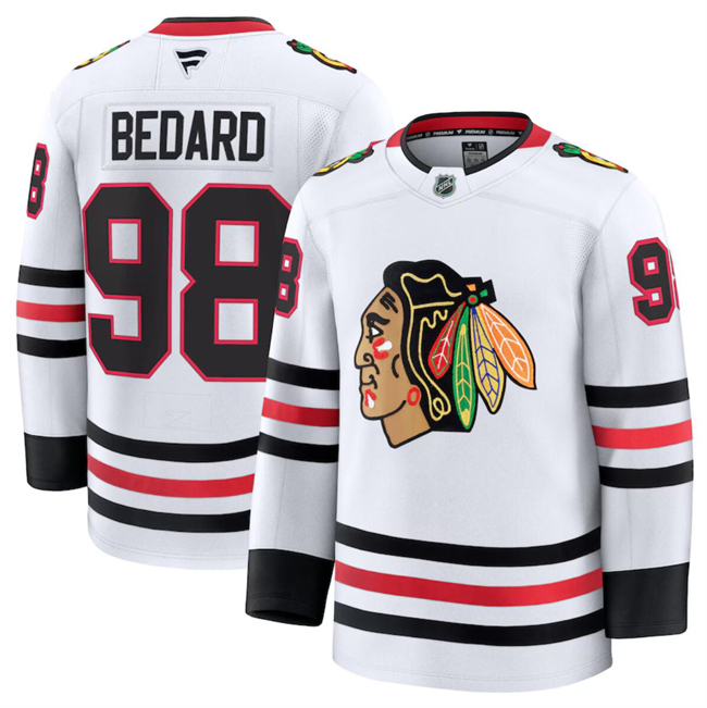 Chicago Blackhawks #98 Connor Bedard White 2024-25 Away Stitched Hockey Jersey